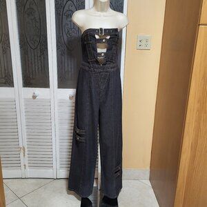 SHEIN Blue Denim Strapless Sleeveless Jumpsuit
